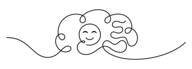Mutlu yüzlü beyin. Zihinsel sağlık kavramı karışık çizgi beyni mutlu yüz sürekli çizgi psikoloji duygusal denge terapisi desteği soyut asgari refah sembolü