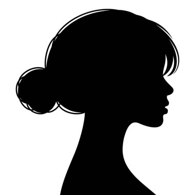 Düşük mercimek saç stili zarif kadın silueti baş tarafı görünümü minimal siyah avatar ikonu güzellik tasviri düz vektör çizimi