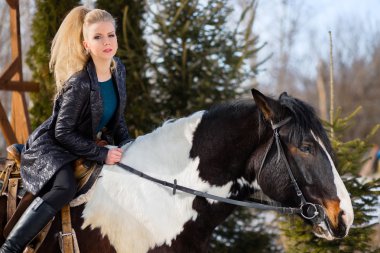 Kahverengi at üstünde genç genç kız gider