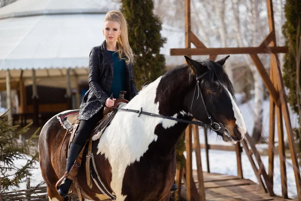 Kahverengi at üstünde genç genç kız gider