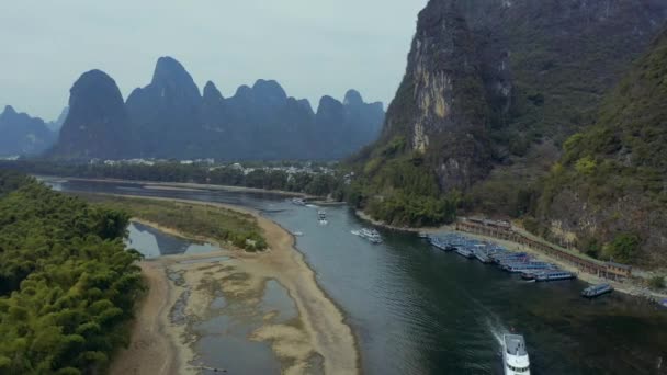 Passeio Rio Rio Perto Yangshuo China Xingping Vila Piscatória Vista — Vídeo de Stock