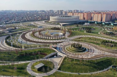 Krasnodar şehir parkının en üst görüntüsü. Galitskogo Parkı