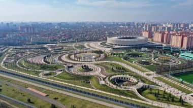Krasnodar şehir parkının en üst görüntüsü. Galitskogo Parkı
