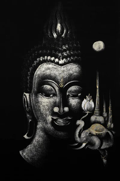 Imagen Del Buddha Plateado Sobre Lienzo — Foto de Stock