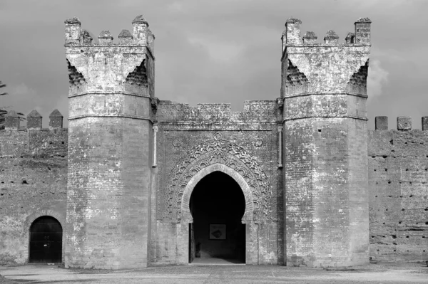 Kasbah Chellah Στο Ραμπάτ Του Μαρόκου Μαύρο Και Άσπρο — Φωτογραφία Αρχείου