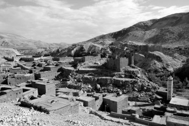 Fas 'ta Ouarzazate' li Kasbah siyah beyaz
