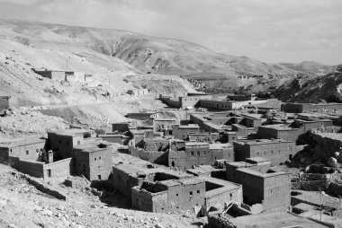 Fas 'ta Ouarzazate' li Kasbah siyah beyaz