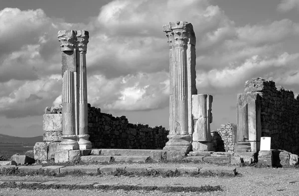 Sito Archeologico Volubilis Marocco Bianco Nero — Foto Stock