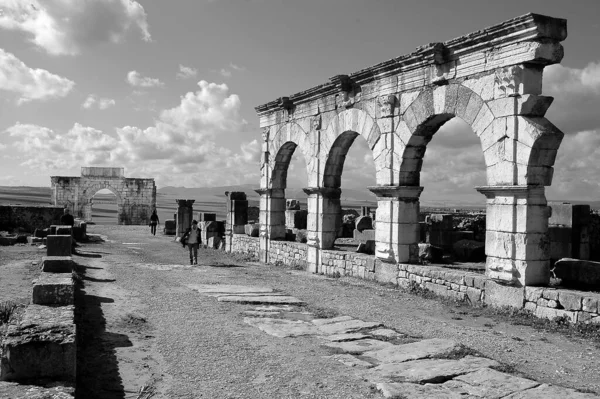 Archeologische Site Van Volubilis Marokko Zwart Wit — Stockfoto