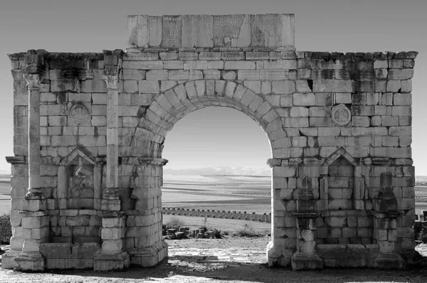 Ausgrabungsstätte Volubilis Marokko Schwarz Weiß — Stockfoto