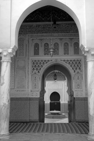 Mausoleo Moulay Idriss Marruecos Blanco Negro — Foto de Stock