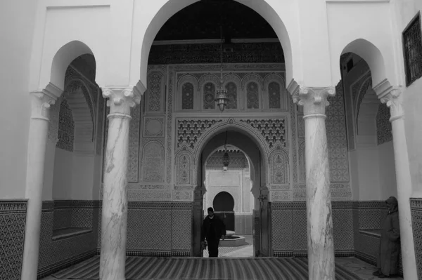 Mausoleo Moulay Idriss Marruecos Blanco Negro — Foto de Stock