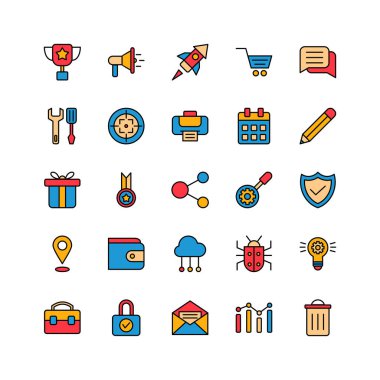 Pazarlama ve ikon seti. Renkli taslak biçimi koleksiyonu.