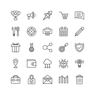 Pazarlama ve seo simge seti. Taslak biçim koleksiyonu.