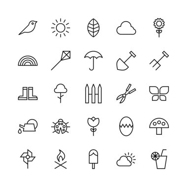 Bahar simgesi seti. İlkbahar sembolü doğa, çiçek, bahçe, mevsim, botanik, bitki, çiçek, çiçek koleksiyonu. İmza vektörü.