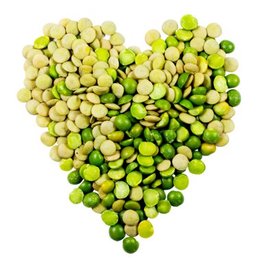 Mercimek ve bezelye bir kalp oluşturan