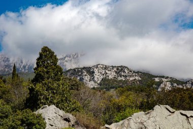 Vorontsov Kalesi 'nden Ai-Petri dağının bahar manzarası