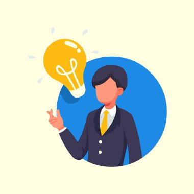 İş adamının aklına bir fikir ve çözüm vektörü illüstrasyonu geldi