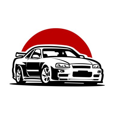 Monochrone japanese sport car jdm in red background vector isolated clipart