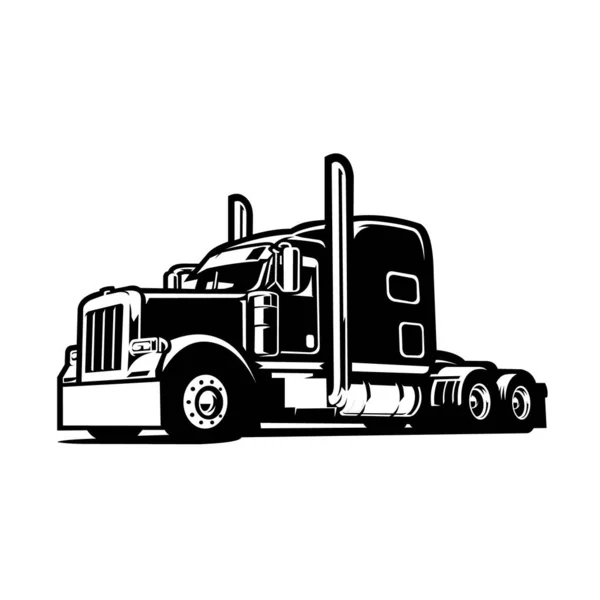 Monokrom Semi Truck Wheeler Side View Illustration Semi Lastbil Vektor — Stock vektor