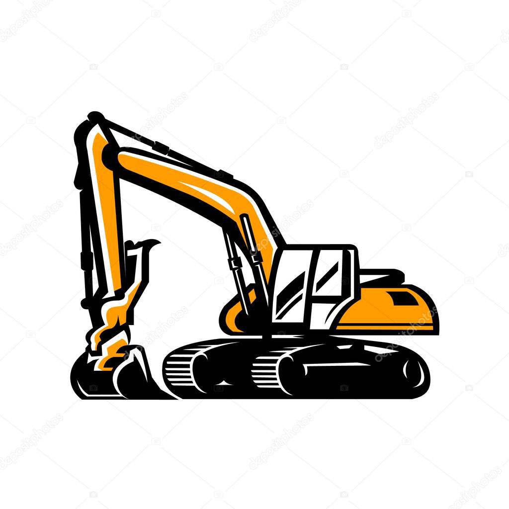 Excavator vector image, heavy construction equipment vector illustration