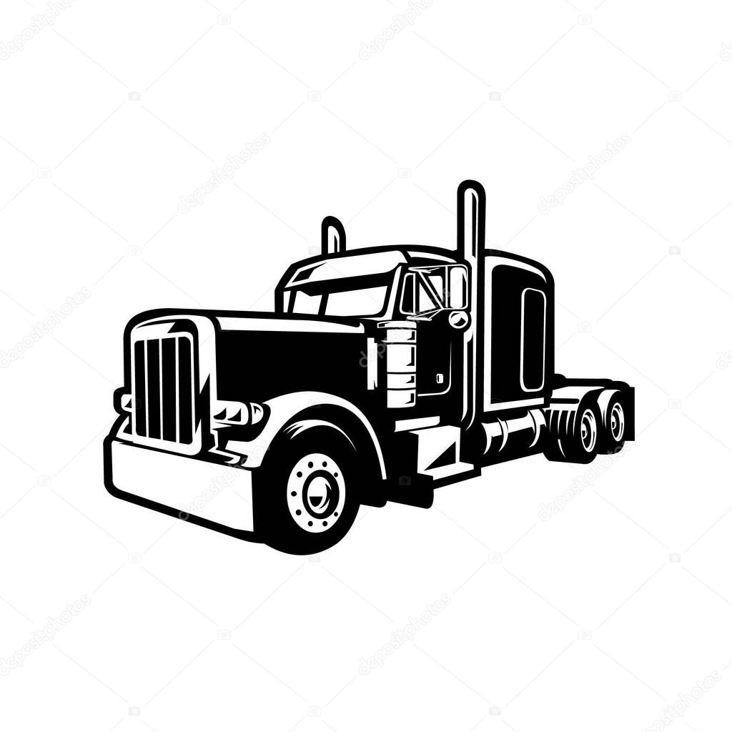 Monochrome semi truck 18 wheeler side view vector illustration