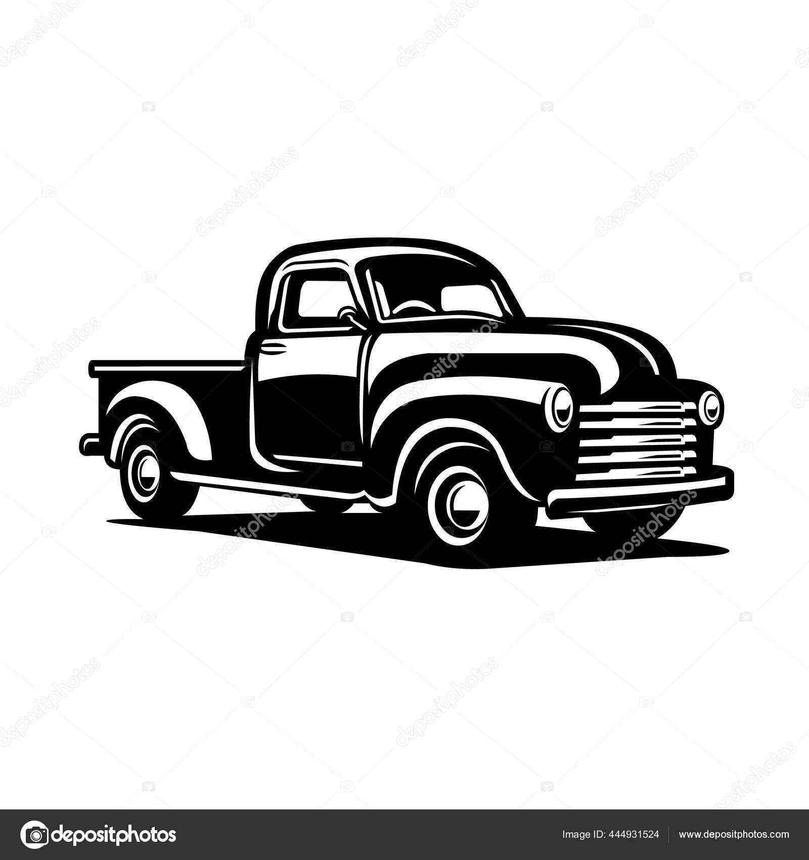 Silhouette Illustration Classic Retro Style Pickup Truck Isolated
