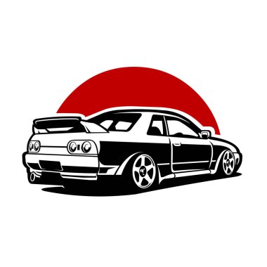 Kırmızı arkaplan vektör illüstrasyonunda Japon spor arabasının arka planı