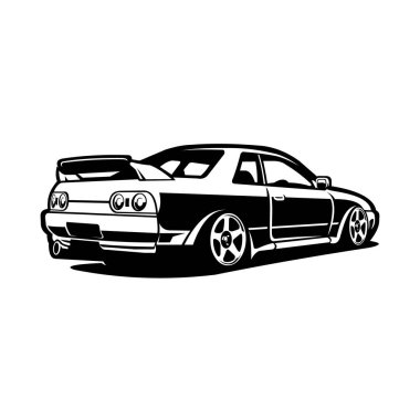 Japanese sport car rear view vector isolated, jdm car illustration clipart