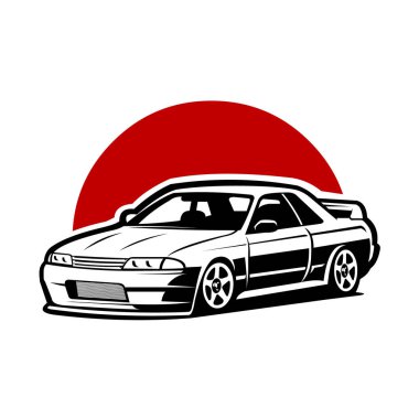 Japon spor araba vektörü izole edildi, kırmızı arkaplan resimli jdm araba