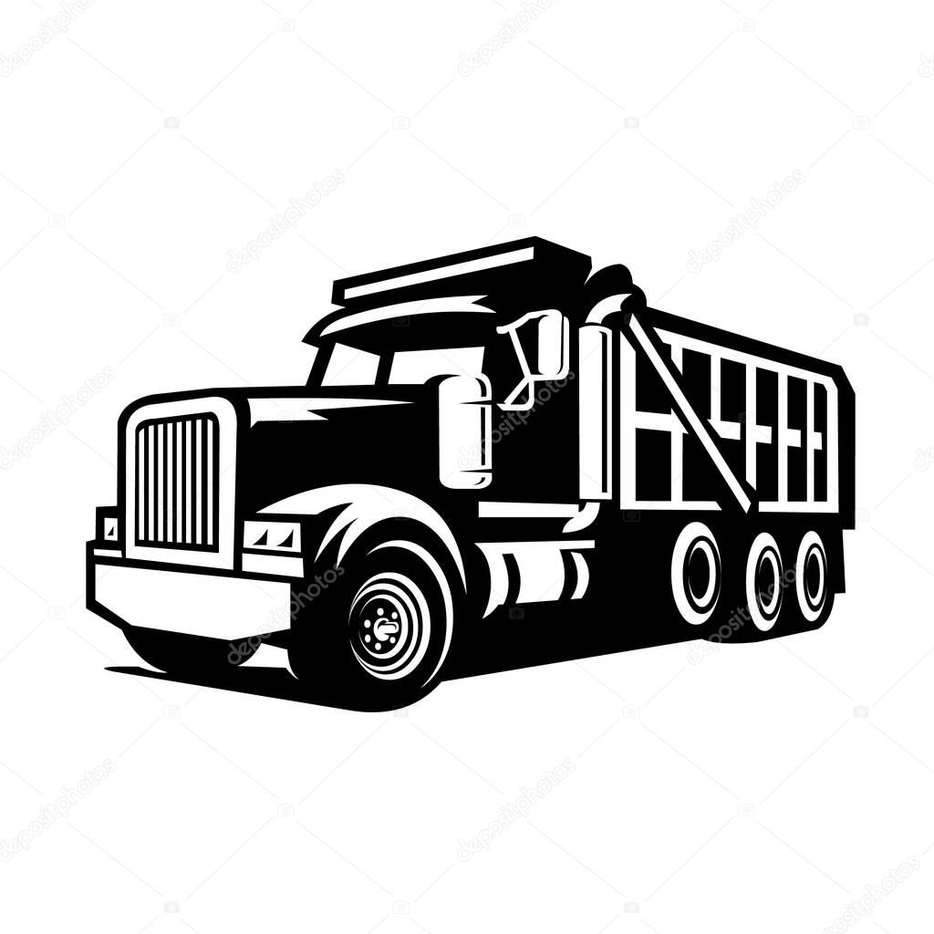 Dump truck in black and white color vector, tipper truck vector