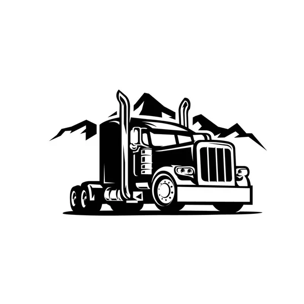 Semi Camion Montagne Noir Blanc Illustration Vectorielle Fond — Image vectorielle