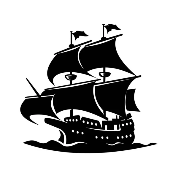 ポスターカードのベクトル画像のためのヴィンテージの海船ガレオンデザイン要素を分離 — ストックベクタ