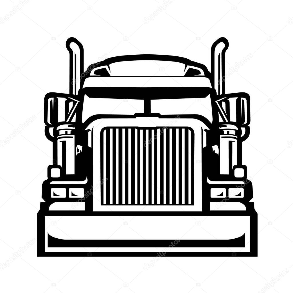 Semi truck 18 wheeler. Tractor front view logo vector isolated