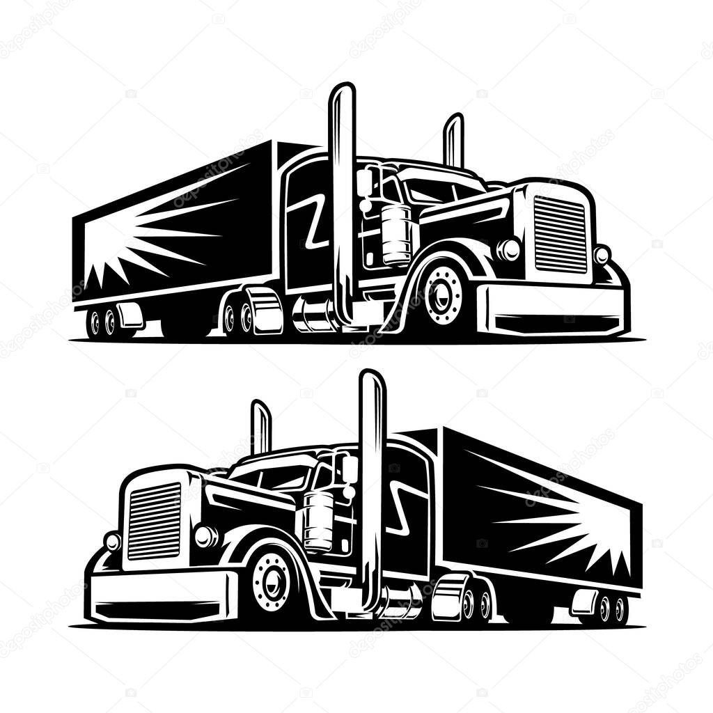 Semi truck trailer front side view vector isolated