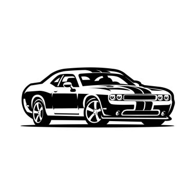 Siyah ve beyaz renkte izole edilmiş kaslı araba vektör görüntüsü