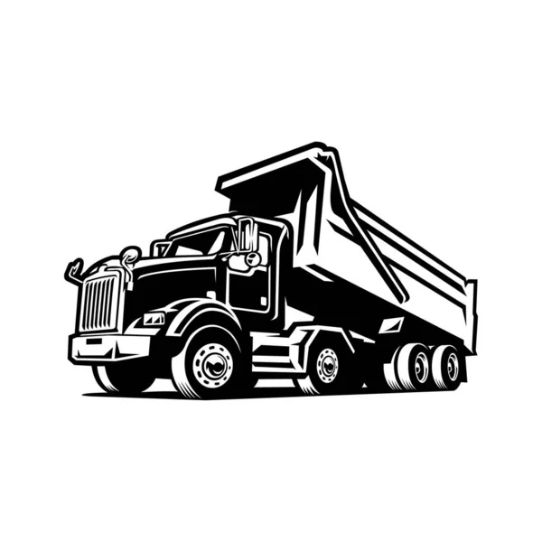 Dump Truck Tipper Truck Sihouette Vector Black White Isolated — Stock Vector