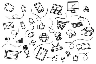Bilişim teknolojisi karalama çizgisi sanat vektörü çizim deseni