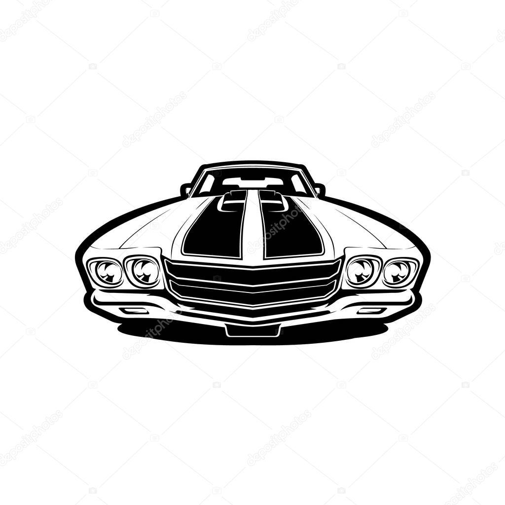 American Muscle Car Front View Monochrome Silhouette Vector Isolated in White Background
