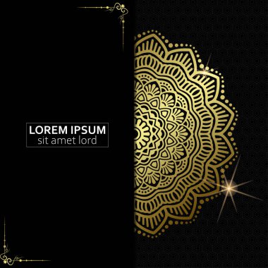 Lüks altın mandala düğün davetiyesi için dekoratif arka plan, mandala tarzı premium vektör içeren kitap kapağı