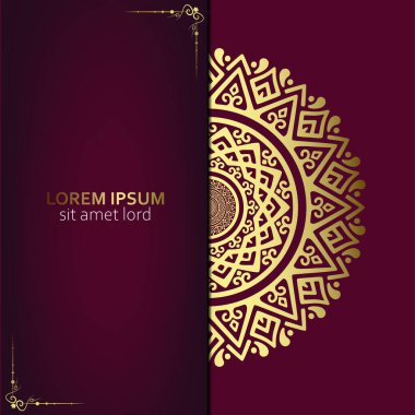 Lüks altın mandala düğün davetiyesi için dekoratif arka plan, mandala tarzı premium vektör içeren kitap kapağı