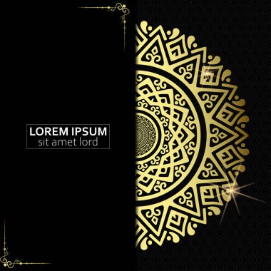 Lüks altın mandala düğün davetiyesi için dekoratif arka plan, mandala tarzı premium vektör içeren kitap kapağı