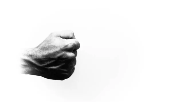 Mano Derecha Del Hombre Caucásico Cerrada Sobre Fondo Blanco Fotografía —  Fotos de Stock