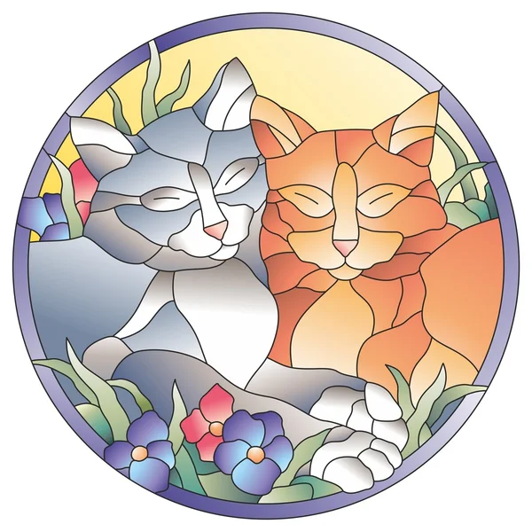 Vidriera gatos — Vector de stock