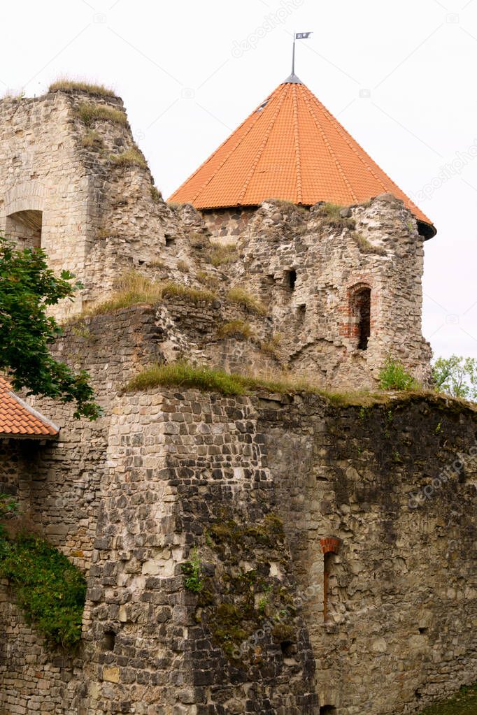 Fortress walls of an ancient castle in the city of Cesis in Latvia July 2020