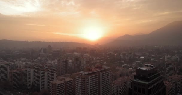 Vista Aérea Una Puesta Sol Capital Del Chile Santiago Desde — Vídeos de Stock