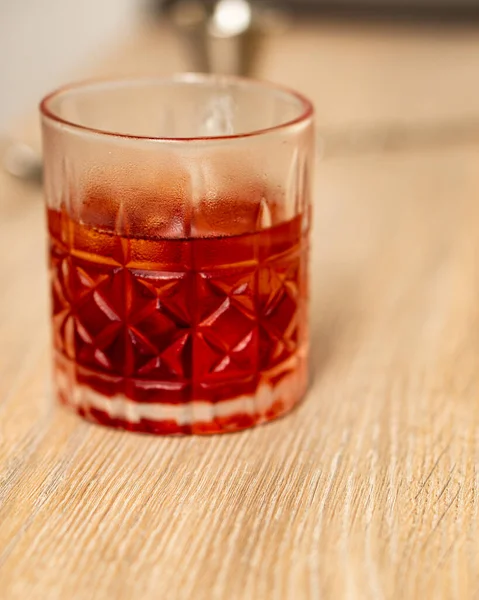 Front View Negroni Cocktail Glass Tumbler Wooden Surface — Foto Stock