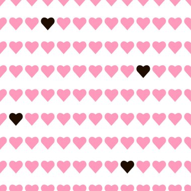 Beyaz arka planda pembe ve siyah kalpli kusursuz desen..