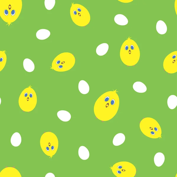 Yeşil arka planda sarı tavuklar ve yumurtalarla kusursuz desen.. 