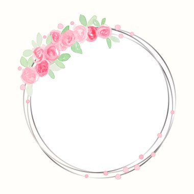 Küçük güllerle süslü yuvarlak bir çerçeve. Suluboya.